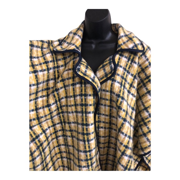 Andrew Marc New York yellow navy gingham tartan plaid poncho OS new - Picture 6 of 15